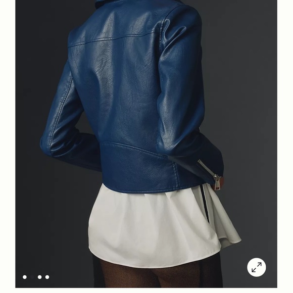Anthropologie faux Leather Moto navy jacket size Small S - Picture 4 of 10